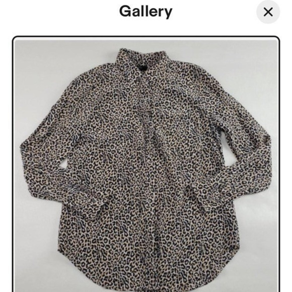 J.Crew‎ Womens 00 Silk Leopard Print Long Sleeve Button Down Blouse Tan Black
